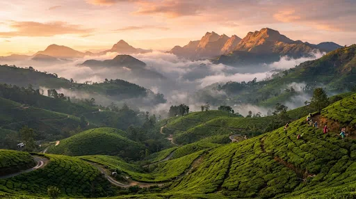 Sri Lankan hill country at sunrise
