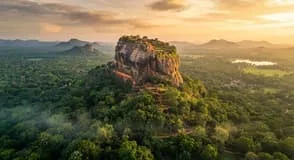 The Sigiriya rock fortress above the forest