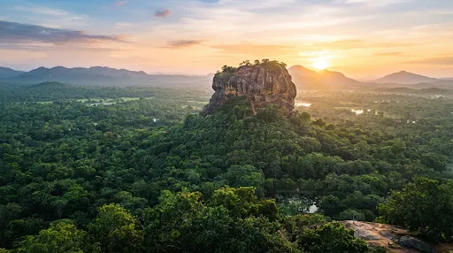 Sigiriya rock fortress rising above the jungle